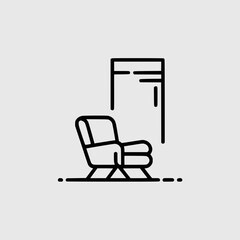 Modern office chair and minimalist window in simple line art style
