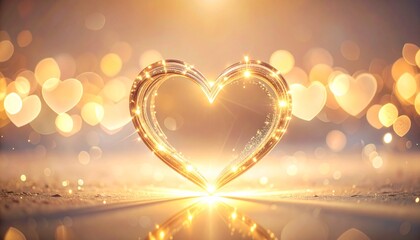 Vector illustration of a golden heart on a bright red background with romantic sunlight for a Valentine's Day card decoration and wallpaper design