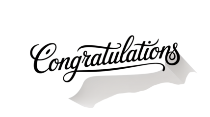 Congratulations Text in Elegant Calligraphy with Black Ink and Gray Ribbon on White Background for Greeting Card