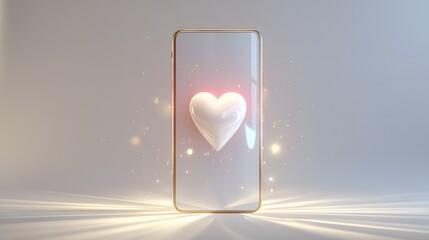 Digital Love Concept: Glowing Heart Emerging From Smartphone Screen HD
