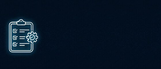 Business process optimization and task completion symbol in glowing white neon style