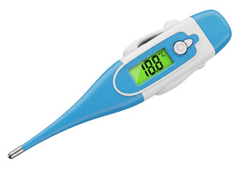 Digital thermometer with green display isolated on transparent background