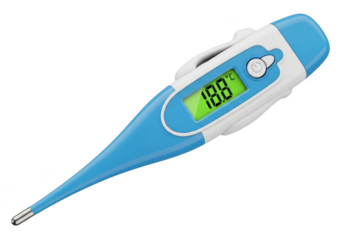 Digital thermometer with green display isolated on transparent background