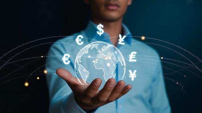 Global currency exchange and digital trading analytics on modern laptop - Powered by Adobe