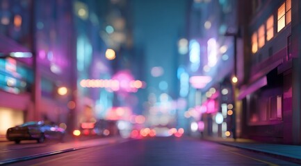 Blurred city street night scene with colorful lights abstract background