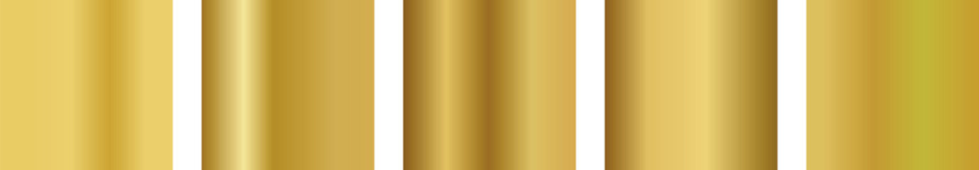 Golden cylindrical shapes arranged in a row on a white background