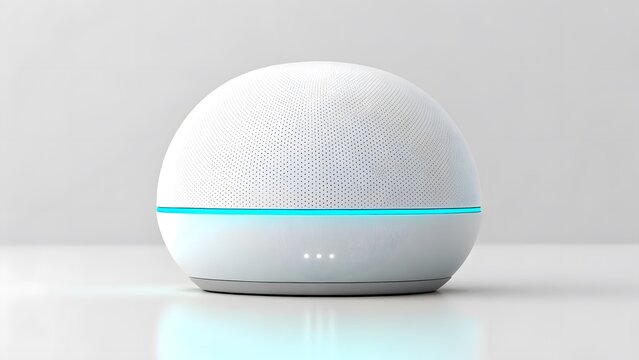 A white amazon echo dot fourth generation smart speaker on a white surface