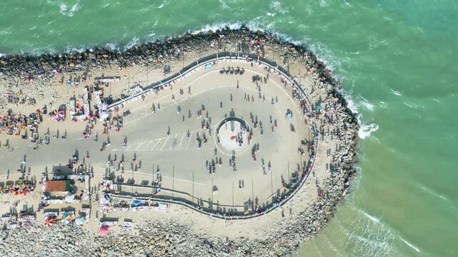 Aerial view of Ram Setu, dhanushkodi, Rameswaram Island, Tamil Nadu, India.