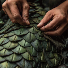 Hands arranging green leaves in vertical farming process showcase regenerative and circular economy principles for hyper local sustainable approach