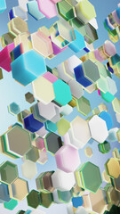 Colorful glowing 3D hexagons floating in abstract futuristic digital space