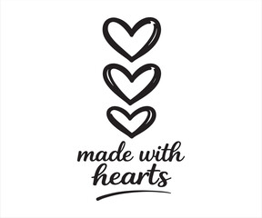 Made with Hearts Stacked Outline Heart Typography Illustration