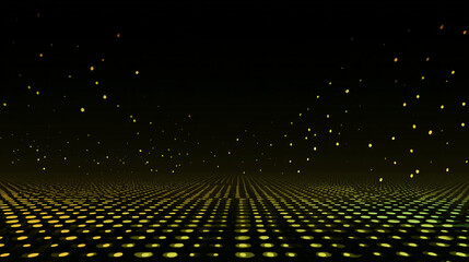 Digital abstract scene featuring glowing dots and a grid pattern against a dark background.
