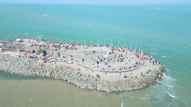 Aerial view of Ram Setu, dhanushkodi, Rameswaram Island, Tamil Nadu, India.