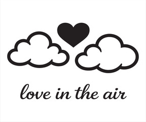 Love in the Air Heart with Clouds Typography Line Art Illustration
