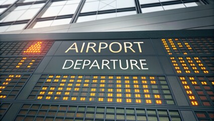 Airport departure board showing global travel disruption with digital display and modern architecture, evoking uncertainty and anticipation