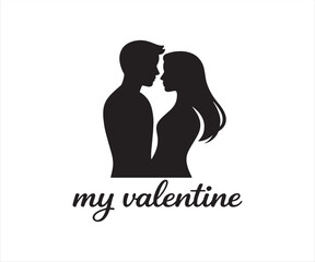 My Valentine Romantic Couple Silhouette Typography Illustration