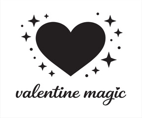 Valentine Magic Sparkle Heart Typography Line Art Illustration
