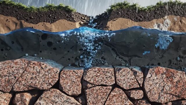 cross section of soil erosion and water flow illustrating underground geological layers and