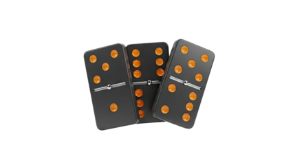 3D Three Dominoes with Orange Dots on a Transparent Background