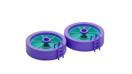 3D Water treatment clarifiers on transparent background
