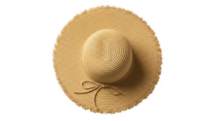 Elegant straw sun hat PNG isolated on transparent background, fashionable summer headwear for beach vacation and sun protection