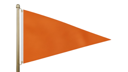 Vibrant orange triangular flag PNG isolated on transparent background, pennant banner for sports events and graphic design projects