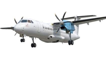 Turboprop airplane PNG isolated on transparent background, regional airliner with propellers for travel and transportation design