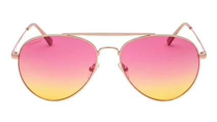 Stylish aviator sunglasses with pink and yellow gradient lenses isolated PNG, fashion accessory for sun protection and trendy summer look