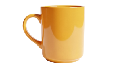 Vibrant yellow ceramic mug isolated PNG, minimalist design for hot beverages on transparent background Perfect for branding and product mockups