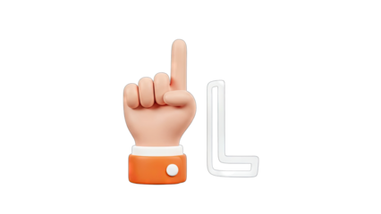 Cartoon Hand Pointing Up with Letter L on White