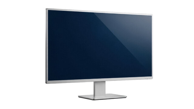 Modern silver computer monitor PNG isolated on transparent background, sleek display for office and home use, technology and electronics