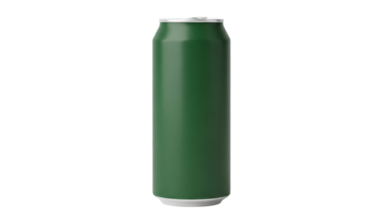 Green aluminum can isolated PNG, blank soda or beer container for branding and product mockups on transparent background