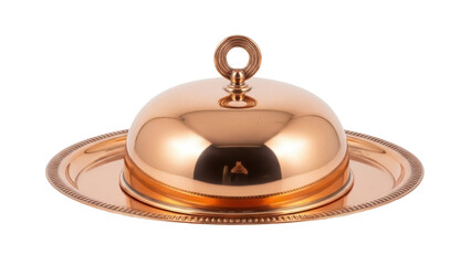 Elegant copper food dome isolated PNG, serving dish with lid on transparent background, vintage kitchenware for catering and restaurant use © Emilija