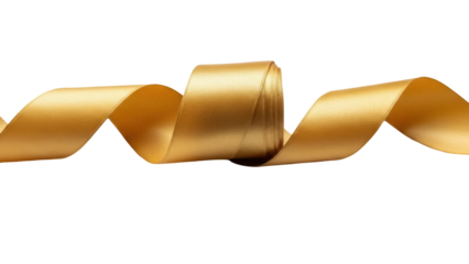 Elegant gold ribbon PNG isolated on transparent background, festive decoration for gift wrapping and celebratory designs