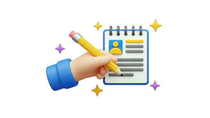 Cartoon Hand Writing on Notepad with Pencil