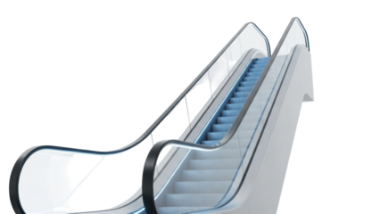 Modern escalator PNG isolated on transparent background, moving staircase for shopping mall or airport, transportation equipment