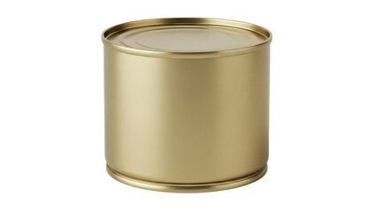 Gold metal tin can isolated PNG on transparent background, canned food container for storage and preservation, blank cylindrical packaging