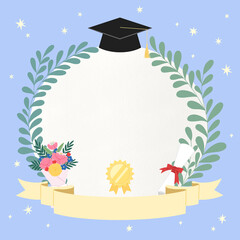 Happy Graduation Celebration with Cap, Diploma, and Floral Wreath