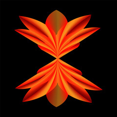 Symmetrical orange spirograph vector art on black background