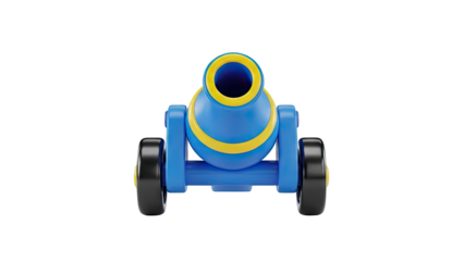 3D Toy Cannon with Blue and Yellow Colors on transparent background