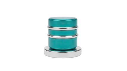 3D Turquoise cylindrical object with silver rings on transparent background