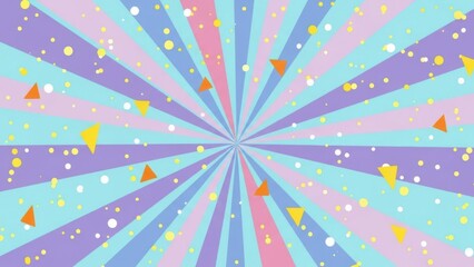 Vibrant pastel sunburst pattern with colorful rays and confetti