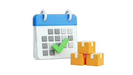 Calendar with Check Mark and Boxes: Delivery Schedule