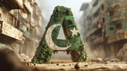 A waving green flag featuring a white crescent and star, symbolizing a nation