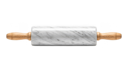 Marble rolling pin with wooden handles on transparent background