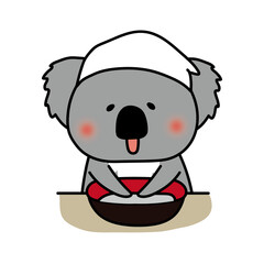 そば打ちをするコアラ