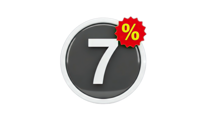 3D Seven Percent Discount Icon on transparent background
