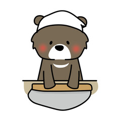 そば打ちをするクマ