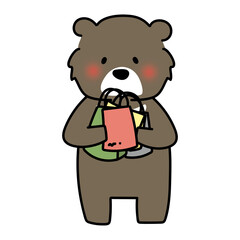 たくさんの買い物をしているクマ