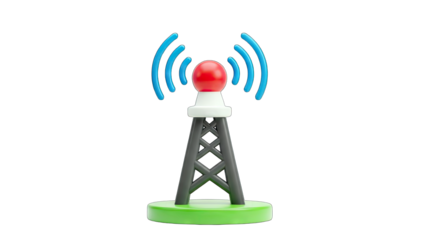 Cartoon Antenna Tower Transmitting Signal on White